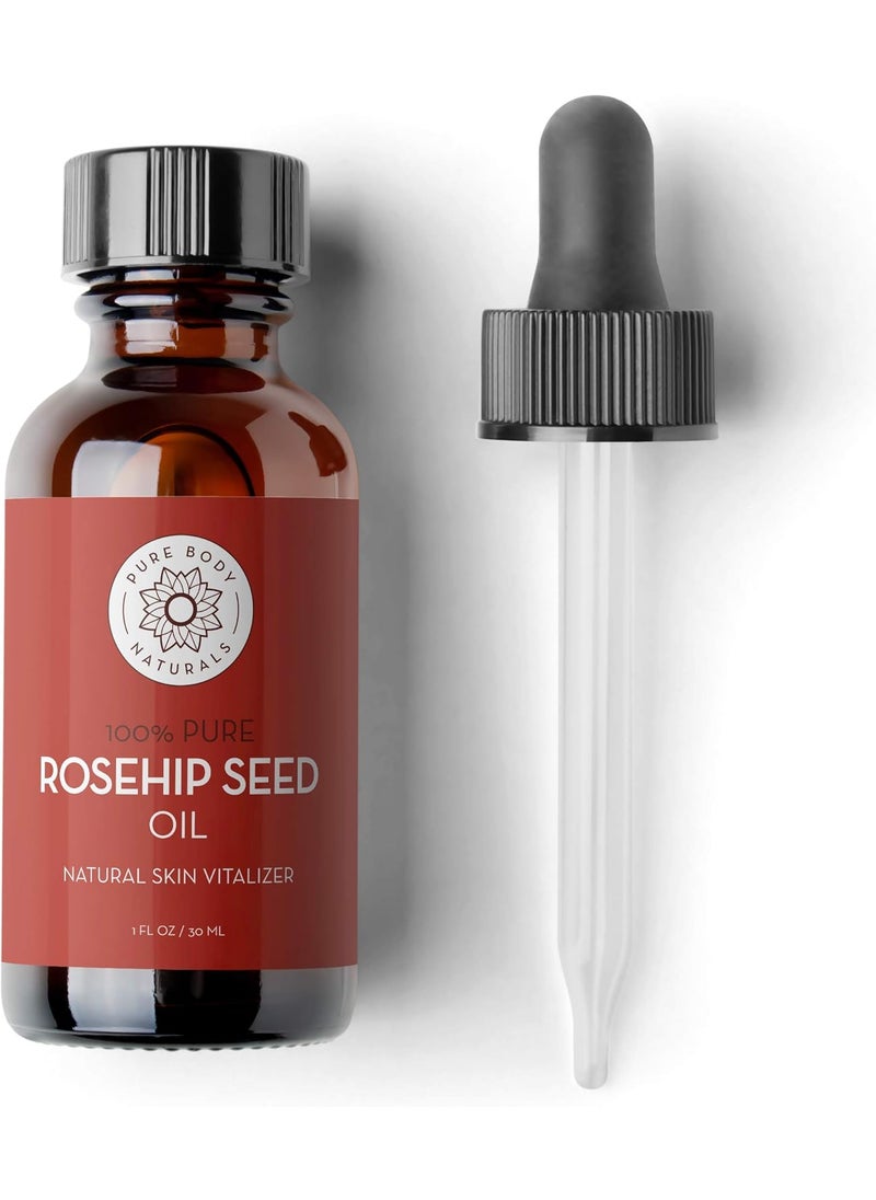 Pure Body Naturals Rosehip Facial Oil 1 fl oz  for Face Nails Hair and Skin  Cold Pressed and Unrefined Moisturizing Oil