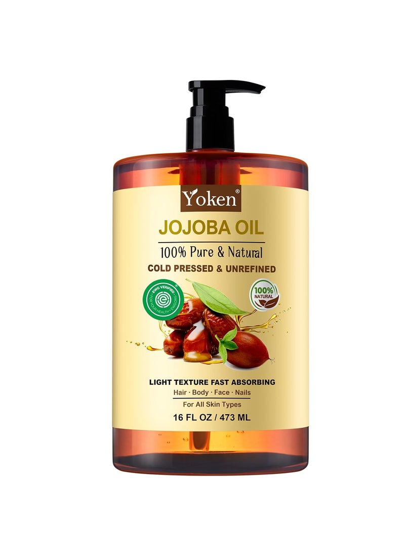 Yoken Pure Jojoba Oil EWG Verified 16 fl oz 100 Natural Jojoba Oil for Hair Skin  Face Cold Pressed Unrefined Deeply Moisturizing Body Oil Jojoba Carrier Oil for Essential Oils Mixing