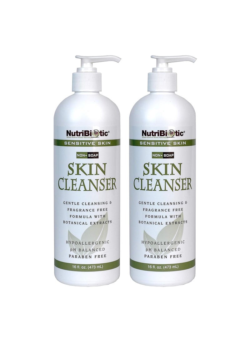 NutriBiotic  Sensitive Skin NonSoap Skin Cleanser 16 Oz Twin Pack with GSE Citricidal  pH Balanced Hypoallergenic  Biodegradable  Free of Parabens Sulfates Dyes Colorings  Fragrance