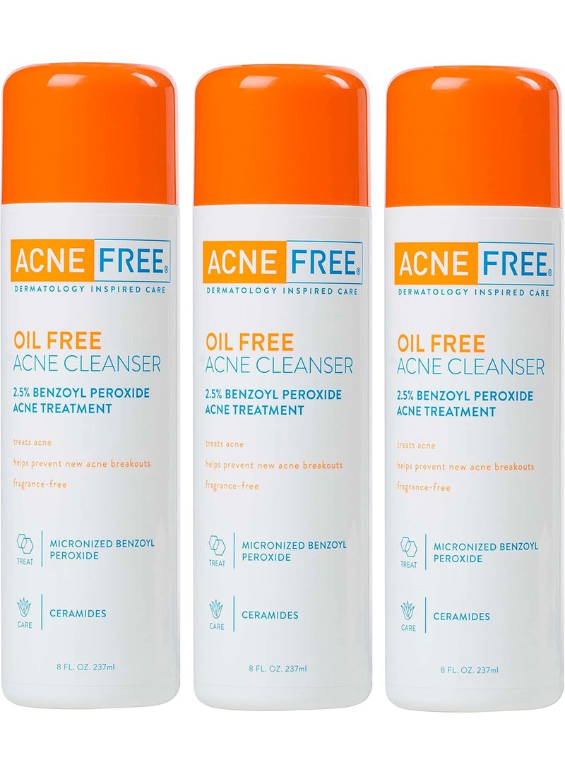 AcneFree OilFree Acne Cleanser for Oily Skin and Acne Prone Skin Formulated with Benzoyl Peroxide 25 helps Clear Blemishes and Nourish Skin 8 Fl Oz Pack of 3