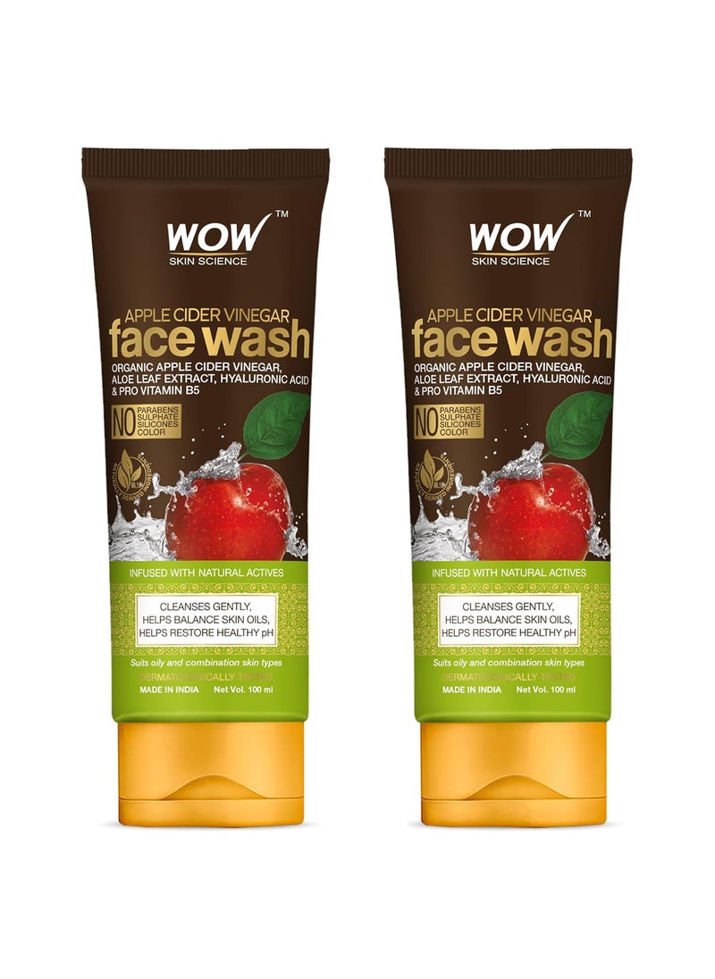 WOW Skin Science Apple Cider Vinegar Face Wash  No Parabens Sulphate Silicones  Color  Pack of 2  Net Vol 200mL