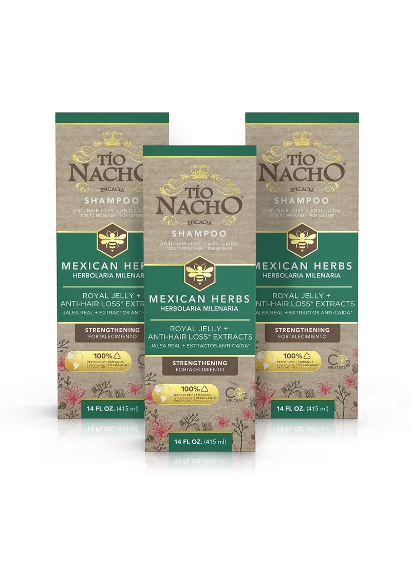Tio Nacho Mexican Herbs Shampoo Strengthening Hair Care with Royal Jelly Ginseng Wheat and Jojoba Oil Honey Scented 14 Fl Oz Pack of 3