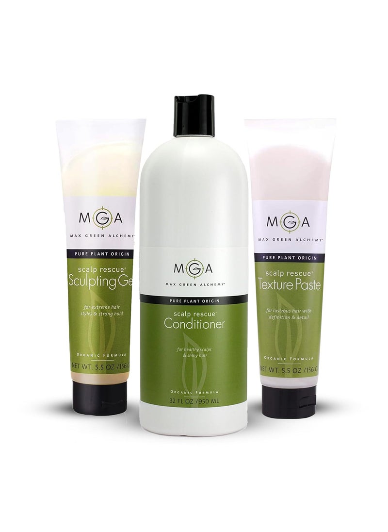 Max Green Alchemy Organic Hair Care Essentials Vegan Tea Tree Conditioner Sculpting Gel  Scalp Texture Paste  For Healthy Stylish Hair  Paraben  Sulfate Free  Unisex