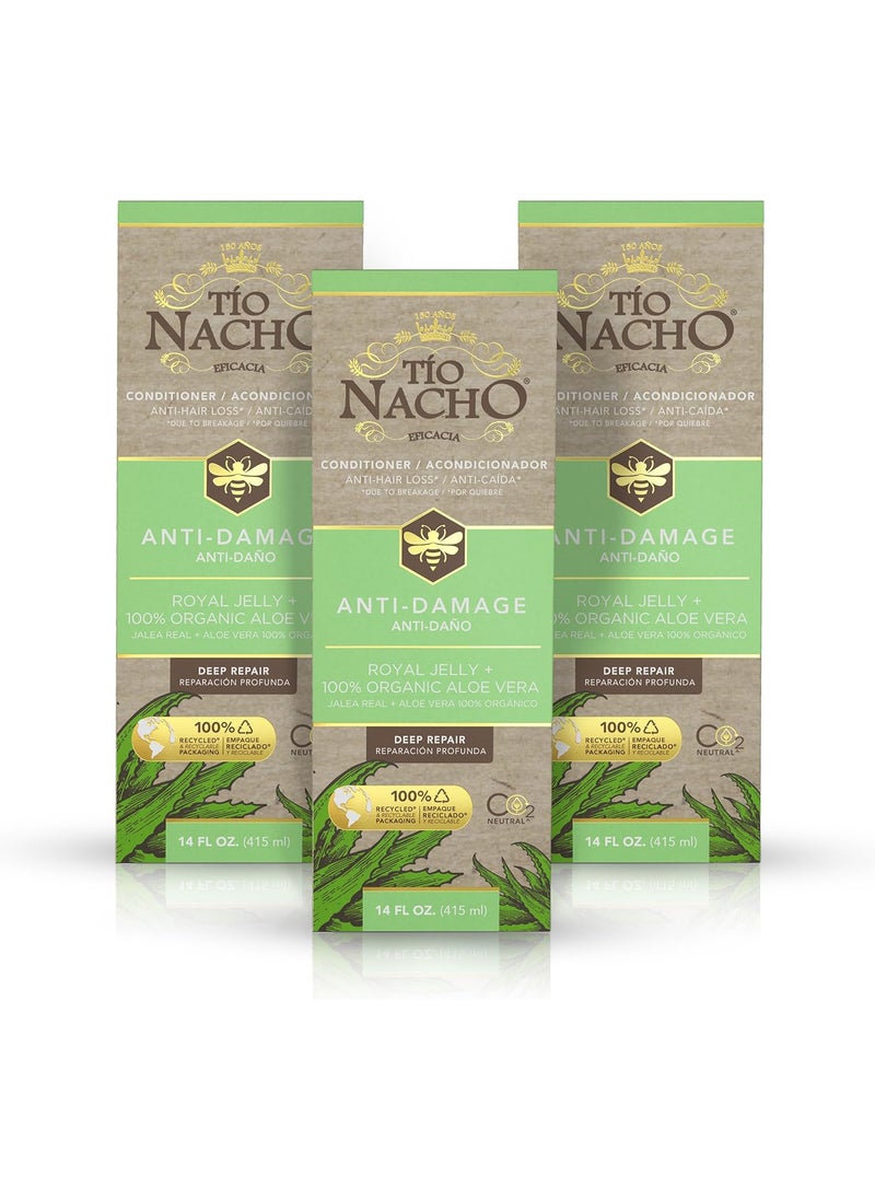 Tio Nacho Aloe Vera Deep Repair Conditioner 100 Organic Aloe Vera and Royal Jelly Repairs and Protects Hair Vegetable Keratin for Softness and Shine Paraben and SaltFree  14 Oz Pack of 3