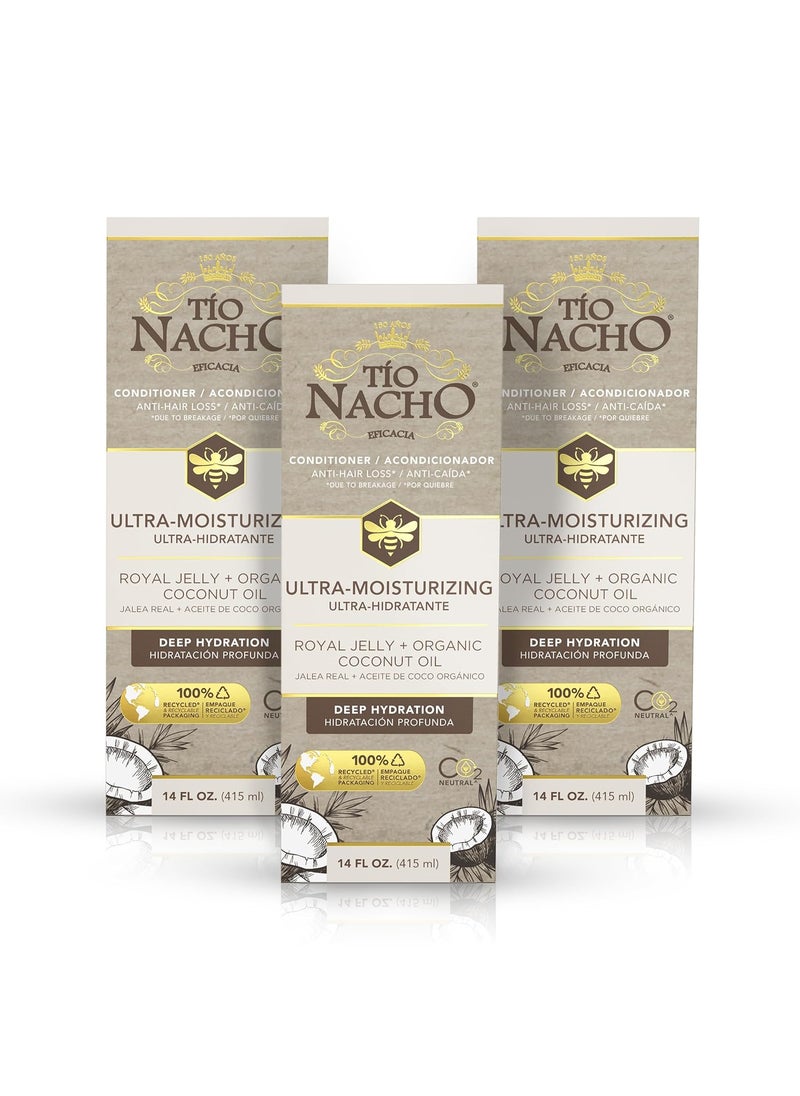 Tio Nacho Ultra Hydration Coconut Oil Conditioner AntiHair Loss Deep Nourishment UV Protection Frizz Control with Organic Coconut Oil  Royal Jelly  14 Oz Pack of 3