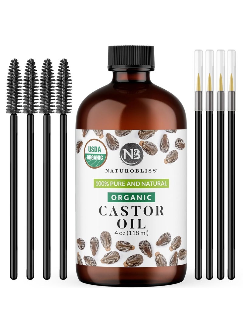 NaturoBliss Organic Castor Oil 100 Pure and Natural  Premium Grade for Hair Growth Eyelashes and Eyebrows  Carrier Oil  Hair and Body Oil  ExpellerPressed and HexaneFree 4 Fl Oz