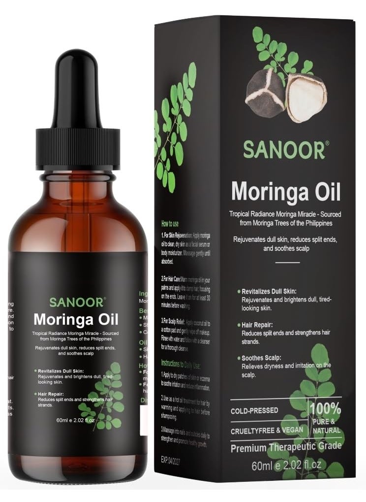 Moringa Miracle Oil  100 Pure  ColdPressed  Deeply Hydrating Oil for Hair  Skin with Natural NutrientRich Hair Butter for Strength  Shine  202oz 60ml