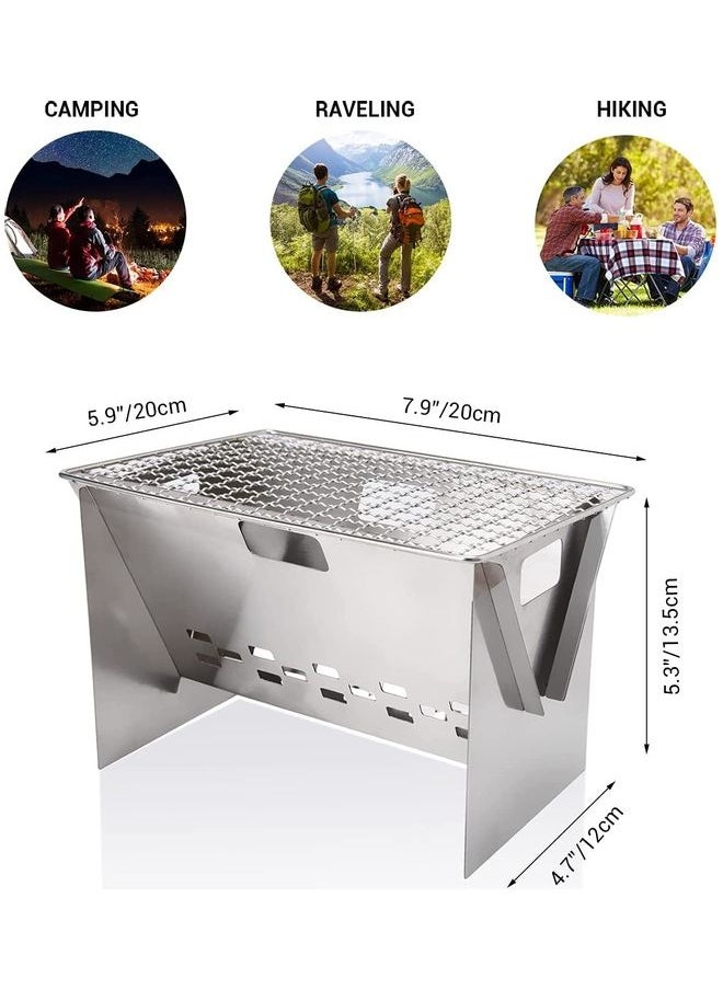 Portable Folding Stainless Steel Outdoor Wood Burning Camp Stove with Bag 13.5 x 20 x 20cm