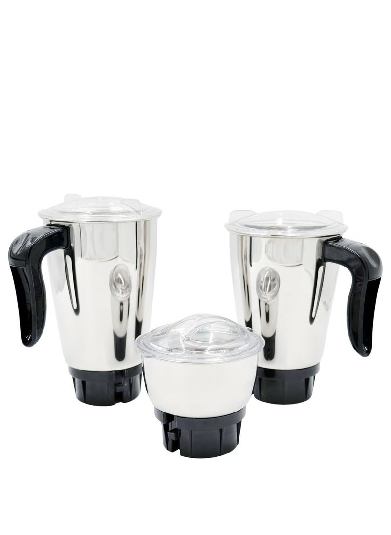 3 IN 1 Indian Mixer Grinder Juicer - Ivory, 600W Powerful Motor with Stainless Steel Jars and Blades, 3 Jars with 3 Speed Control Unbreakable Polycarbonate Jar Caps