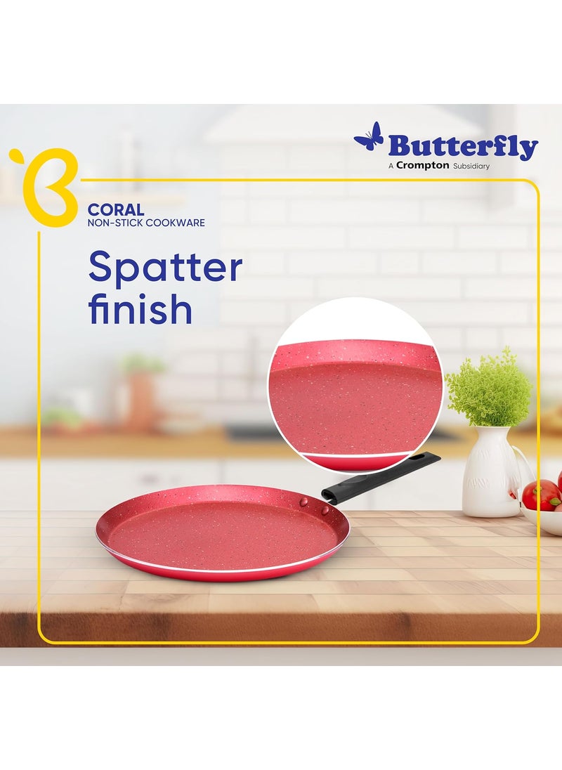 Butterfly Coral DLX KCP 3 Non Stick Cookware Set | Tawa 250MM, Fry Pan 240MM, Kadai 240MM | Gas Stove Compatible| Premium Virgin Aluminum | PFOA Free | Scratch Resistant | Velvet Red