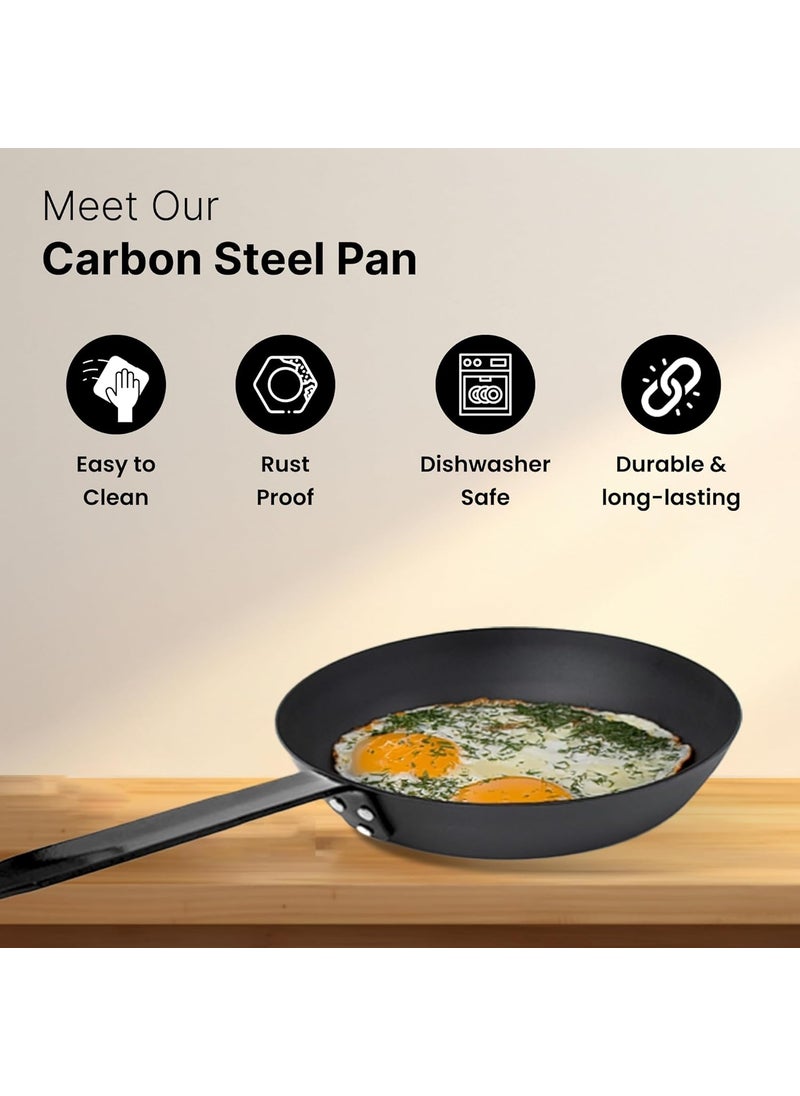 Kuber Industries Non-Stick Carbon Steel Frying Pan with Handle | Lightweight Pan for Omelettes & Fish Cooking & Tadka | Scratch Resistent, Gas & Induction Compatible | Black-KSG002-BLK