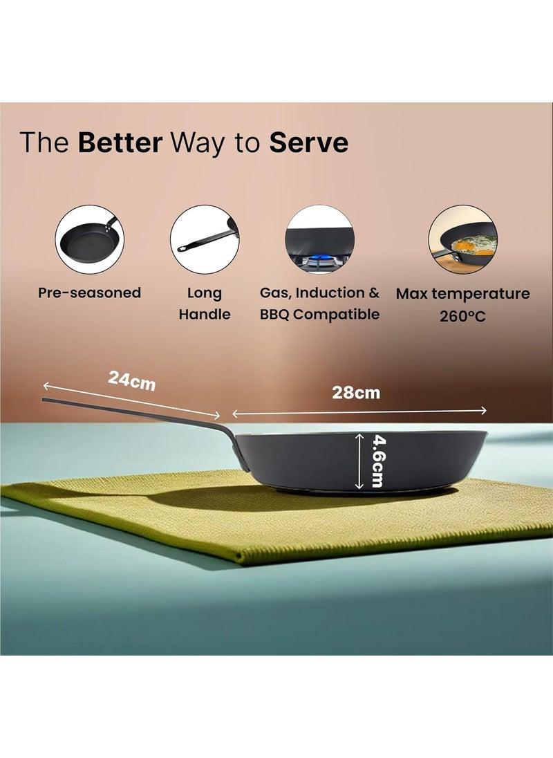 Kuber Industries Non-Stick Carbon Steel Frying Pan with Handle | Lightweight Pan for Omelettes & Fish Cooking & Tadka | Scratch Resistent, Gas & Induction Compatible | Black-KSG002-BLK