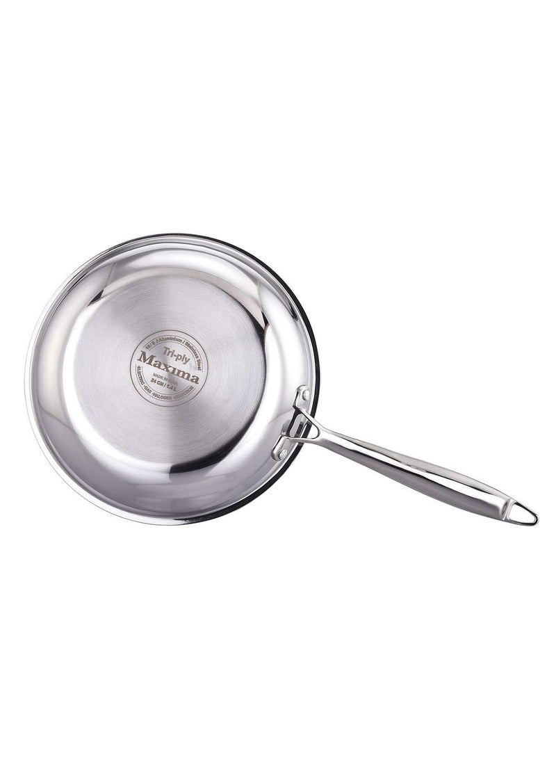 MAXIMA Tri Ply Stainless Steel Fry Pan (16 CM) - Induction Friendly | Quick Cooking | Durable Kitchen Essential | Frying Pan | Non-Stick Pan | Omelette Pan