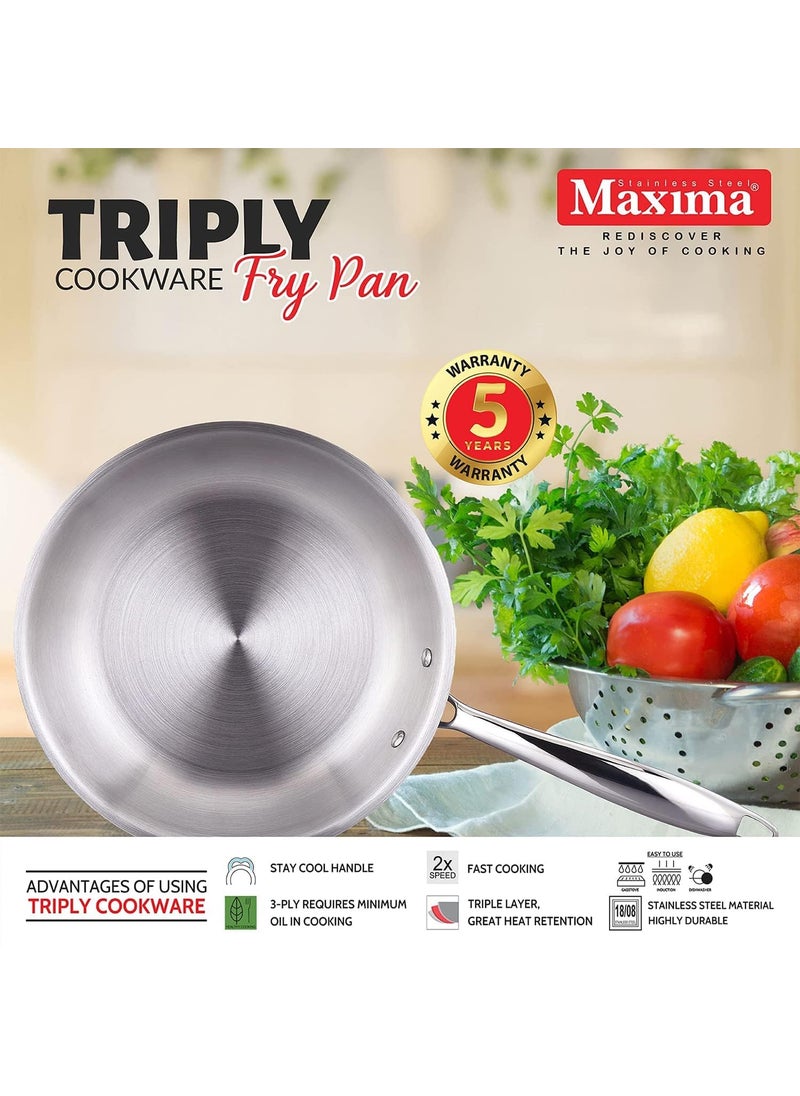 MAXIMA Tri Ply Stainless Steel Fry Pan (16 CM) - Induction Friendly | Quick Cooking | Durable Kitchen Essential | Frying Pan | Non-Stick Pan | Omelette Pan