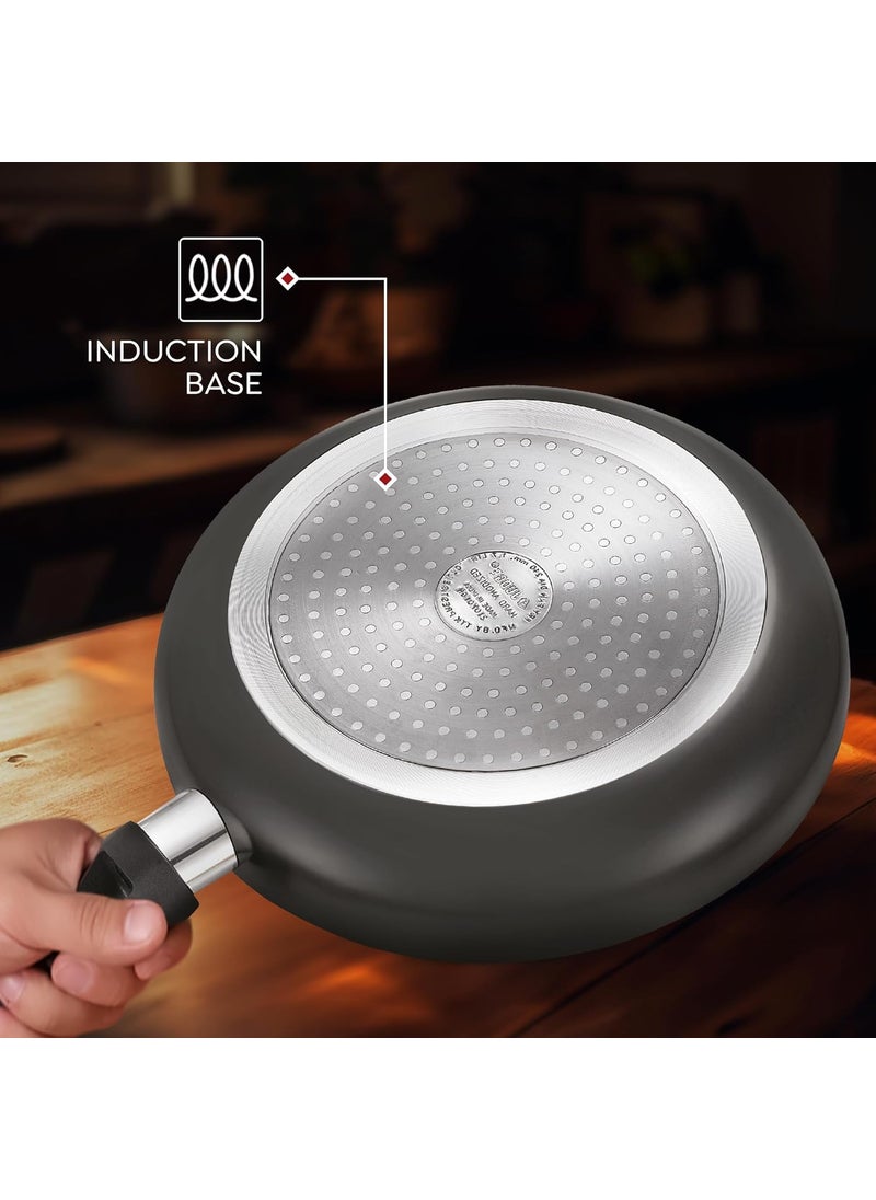 Judge by Prestige 24cm (1.7L) Vista Hard Anodized Fry Pan with Glass Lid | Gas & Induction Compatible | Cool Touch Handle |Metal Spoon Friendly