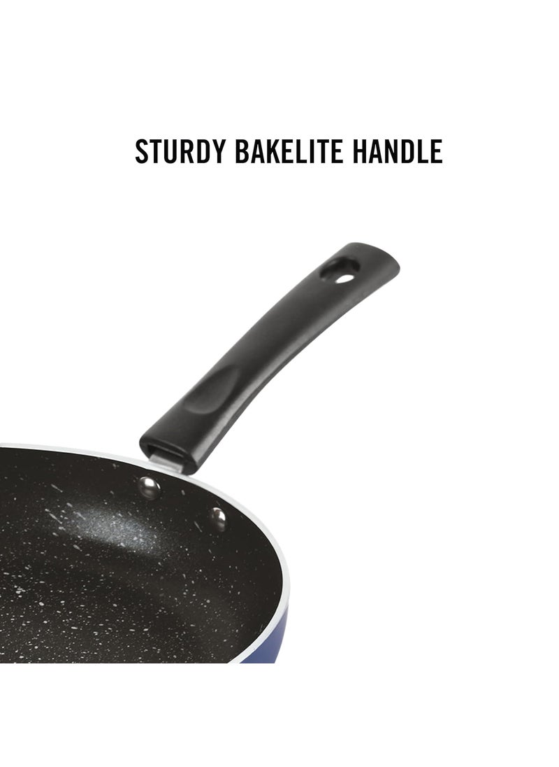 CELLO Regal Non Stick Blue Fry Pan with Spatter - 22cm | Cookware with Non Stick Coating | Gas Top and Induction Compatible