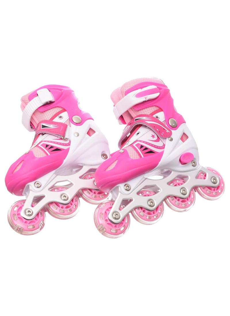 Adjustable Size Breathable Kids Inline Roller Skates with Safety Gear Set Helmet Knee Elbow Wrist Pads Carry Bag Fun Outdoor Sports Activity for Children Boys and Girls Blade Wheel Skating Shoes
