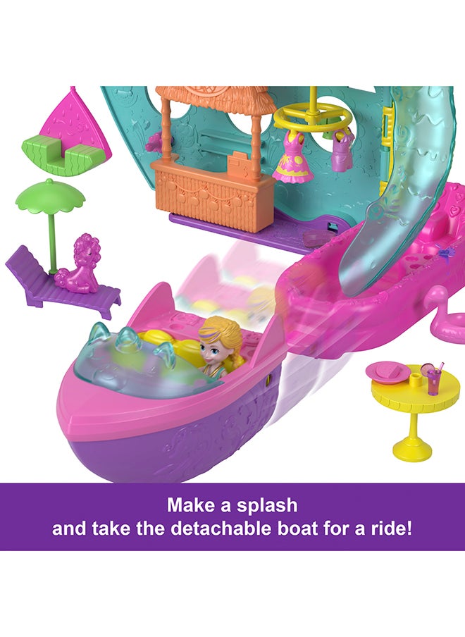 Portable Boat Playset with Water Play and Color Change Accessories, Unicorn Dream Cruise Includes 1 Doll and 23 Total Pieces
