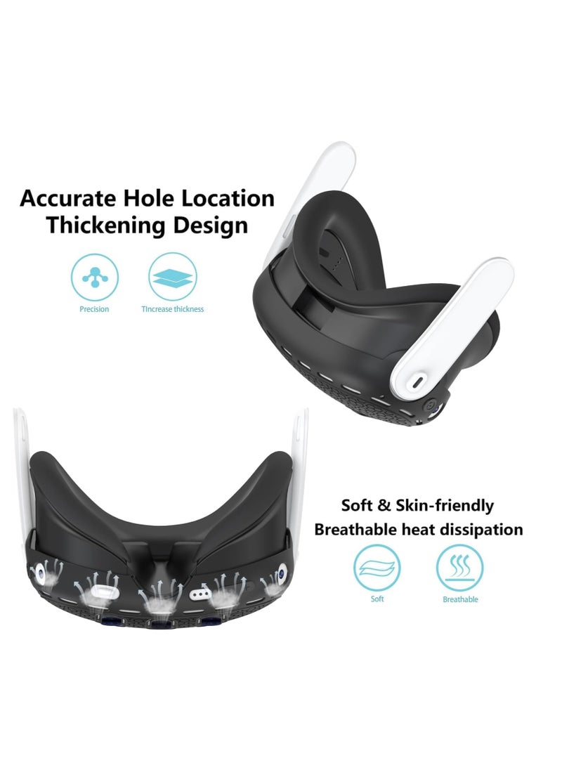 Protective Cover for Meta Quest 3 Accessories Silicone Controllers Grip Cover Protector Soft Shell Skin with Face Cover and Lens Cover 7pcs (Black)