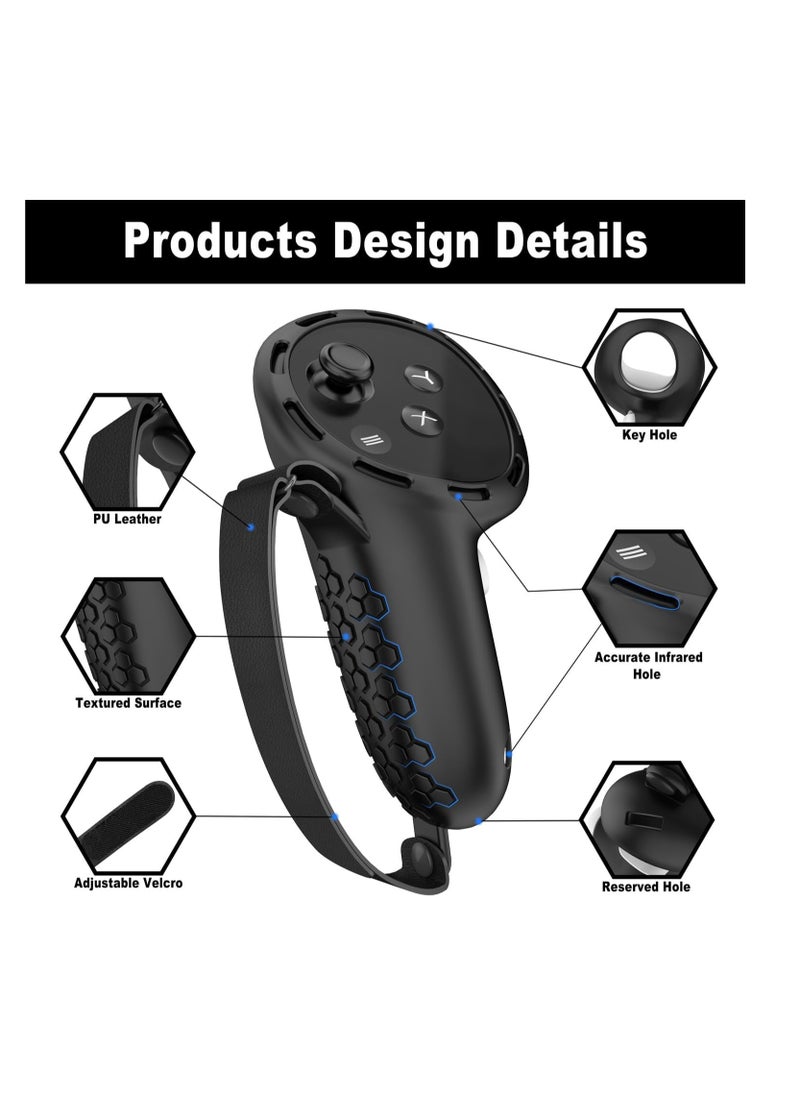 Protective Cover for Meta Quest 3 Accessories Silicone Controllers Grip Cover Protector Soft Shell Skin with Face Cover and Lens Cover 7pcs (Black)