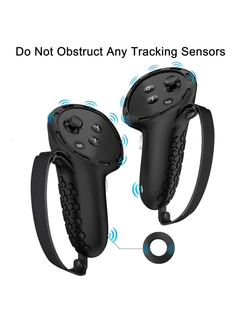 Protective Cover for Meta Quest 3 Accessories Silicone Controllers Grip Cover Protector Soft Shell Skin with Face Cover and Lens Cover 7pcs (Black)