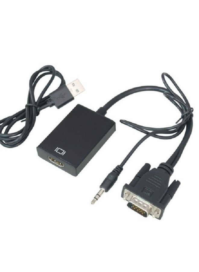 VGA To HDMI Converter Output 1080P HD With Audio Adapter Cable Black
