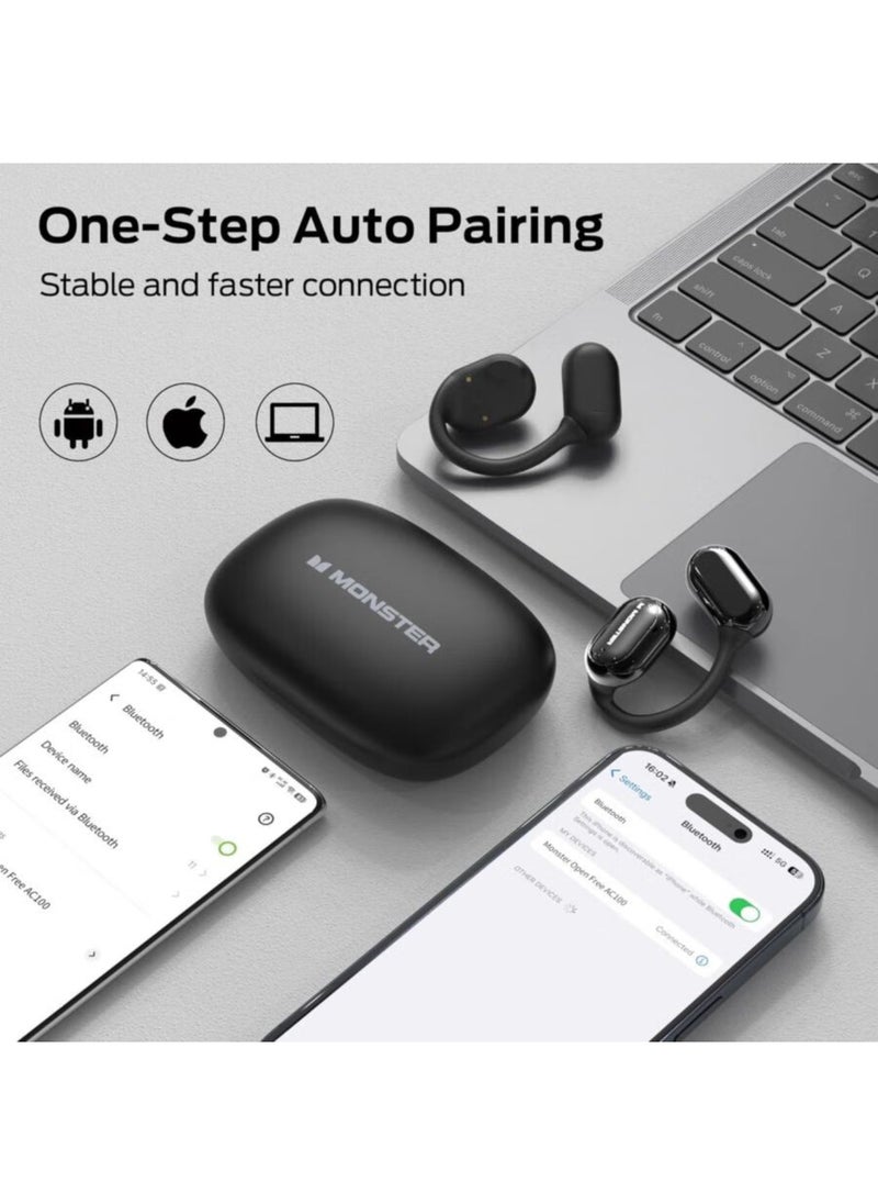 Monster Open Free AC100: Open-Ear Headphones with AI Noise Reduction & Long Battery Life – Perfect for Active Lifestyles