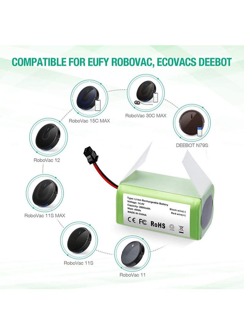14.4V 2800mAh Replacement Li-ion Battery Compatible for Eufy RoboVac and Evovacs Deebot N79 N79S DN622 Eeuf