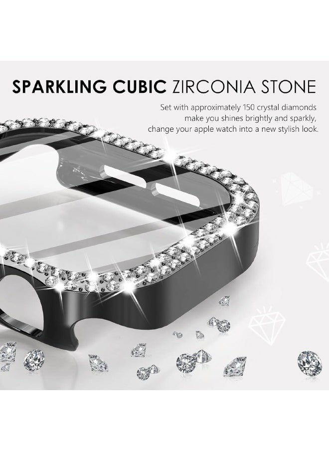 Compatible with Apple Watch Series 10 46mm Bling Case with Screen Protector, Double Row Crystal Diamond Design Hard PC Waterproof Bumper Case for iWatch Series 10 (2024) 46mm, Black