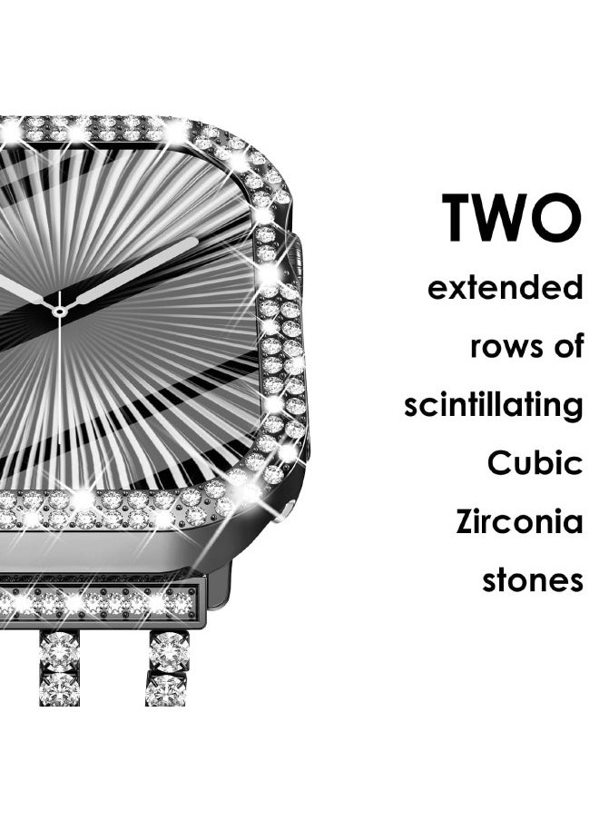 Compatible with Apple Watch Series 10 46mm Bling Case with Screen Protector, Double Row Crystal Diamond Design Hard PC Waterproof Bumper Case for iWatch Series 10 (2024) 46mm, Black