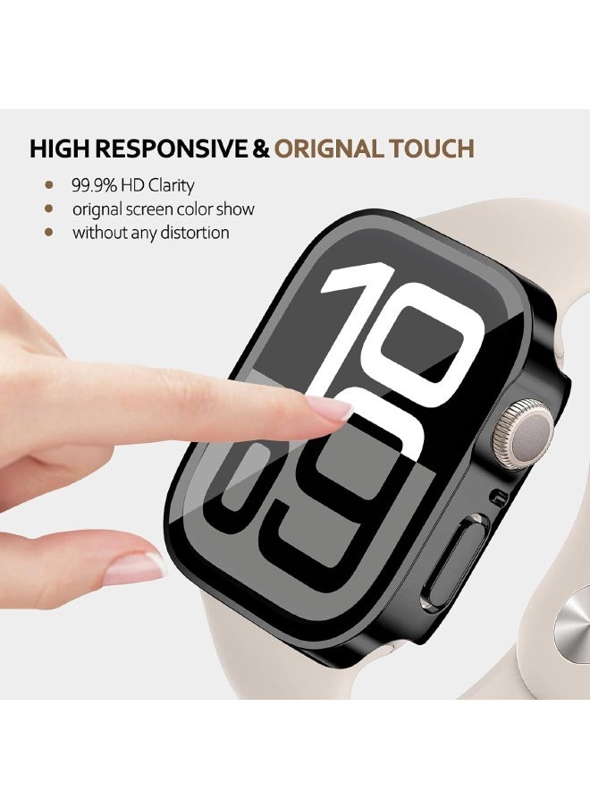 Compatible for Apple Watch Series 10 42mm Hard Case with Tempered Glass Screen Protector, Unique Design Hard PC Waterproof Case Cover, Bumper Full Coverage Accessories for iWatch 10 42mm, Black