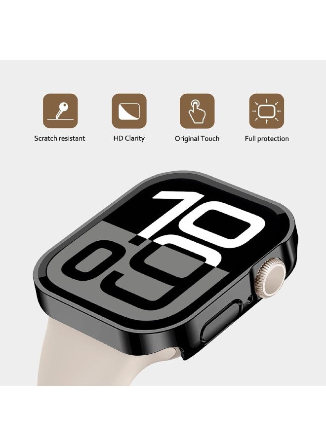 Compatible for Apple Watch Series 10 42mm Hard Case with Tempered Glass Screen Protector, Unique Design Hard PC Waterproof Case Cover, Bumper Full Coverage Accessories for iWatch 10 42mm, Black
