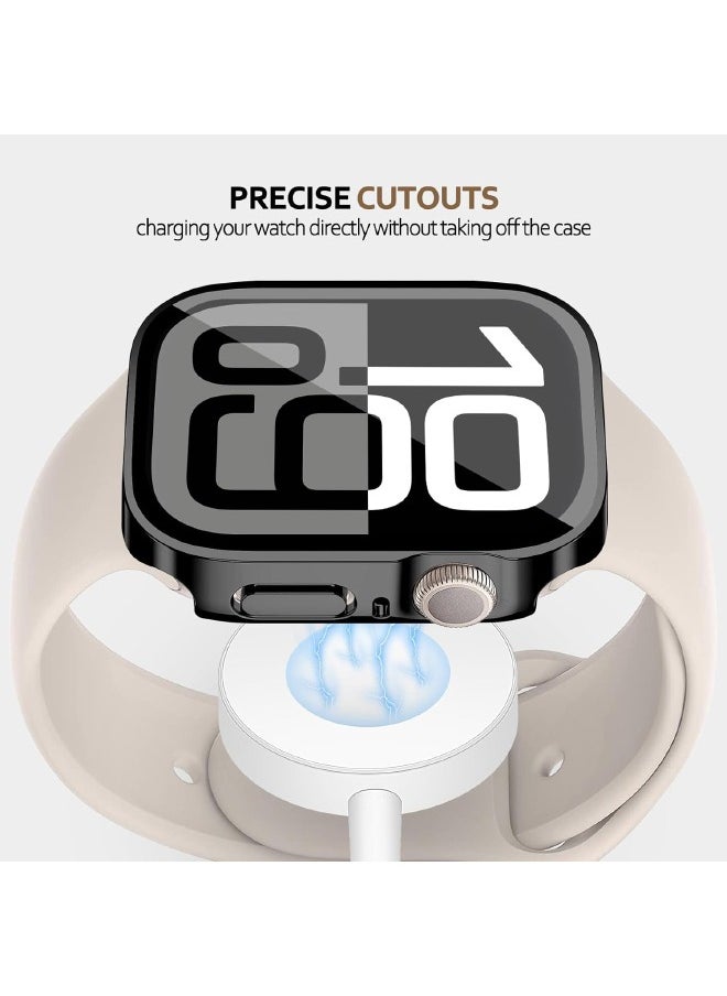 Compatible for Apple Watch Series 10 42mm Hard Case with Tempered Glass Screen Protector, Unique Design Hard PC Waterproof Case Cover, Bumper Full Coverage Accessories for iWatch 10 42mm, Black