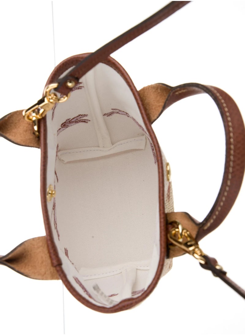 Longchamp Leather Trim Embroidered Raffia Mini Tote w/ Strap