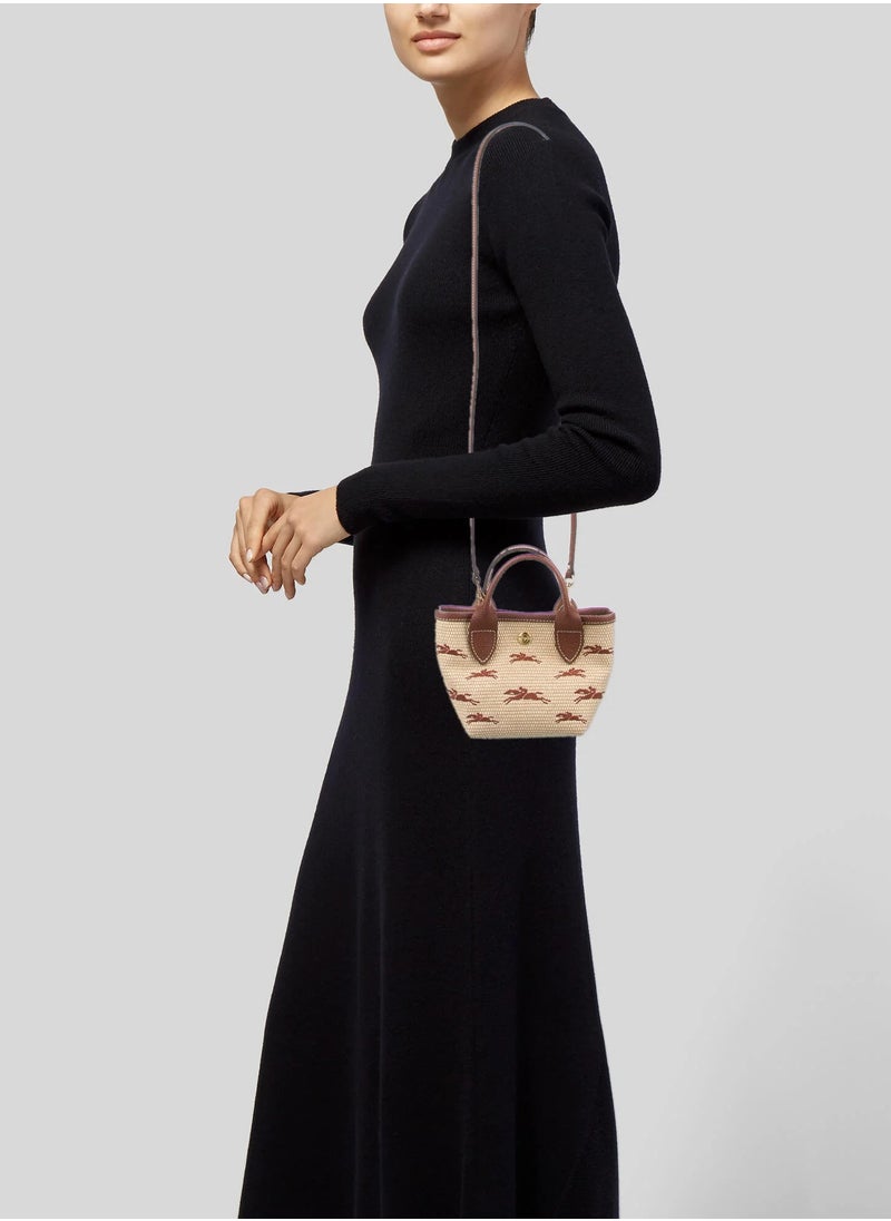 Longchamp Leather Trim Embroidered Raffia Mini Tote w/ Strap