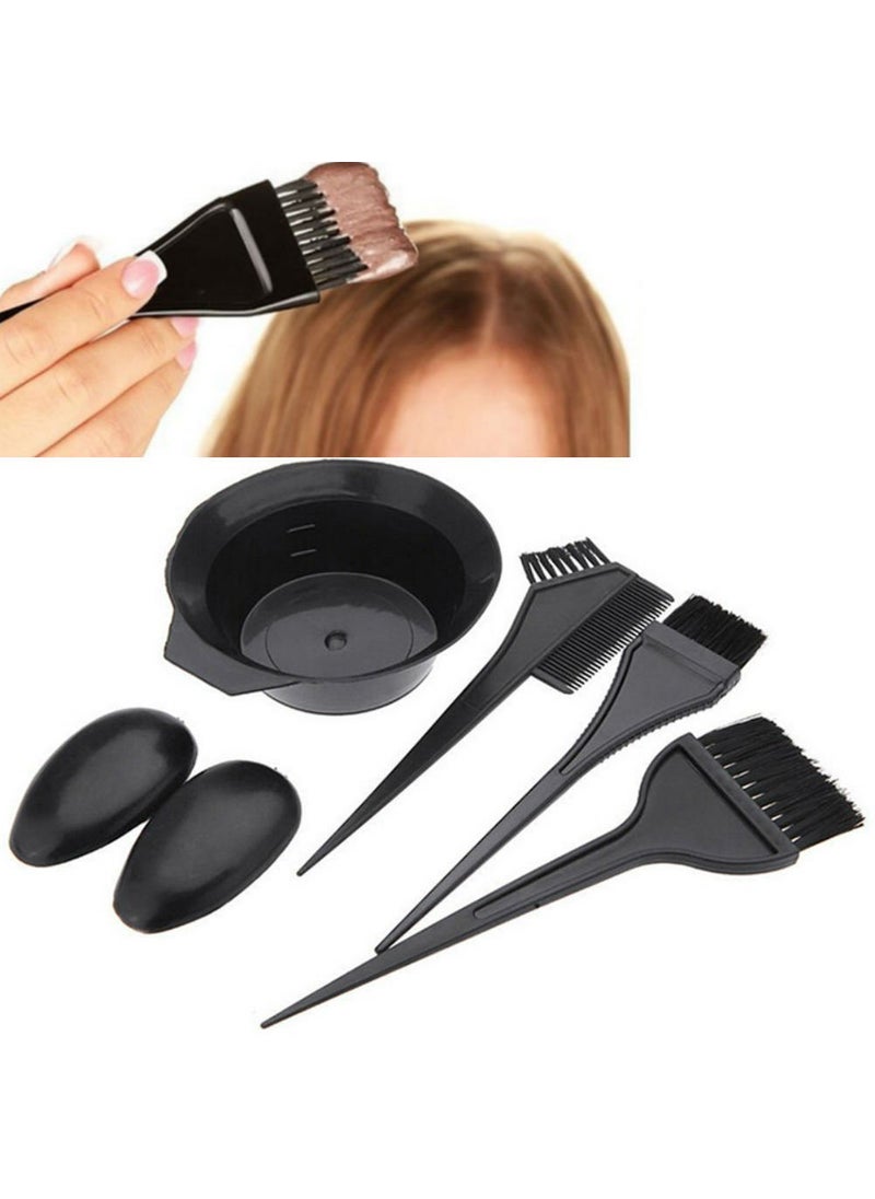 AKOAK 5 PcsSet Black Hair Dye Set Kit Hairdressing Brushes Bowl Combo Salon Hair Color Dye Tint DIY Tool Set Kit