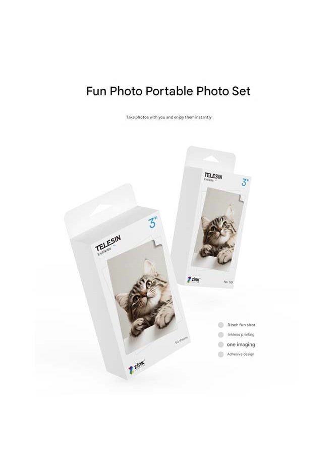 TELESIN 100 - Sheet Pack of 3 - Inch Color Photo Paper for Pocket - Sized Instant Mobile Printers - Durable, Ink - free Printing for Long - lasting, Vivid Photos that Develop Instantly