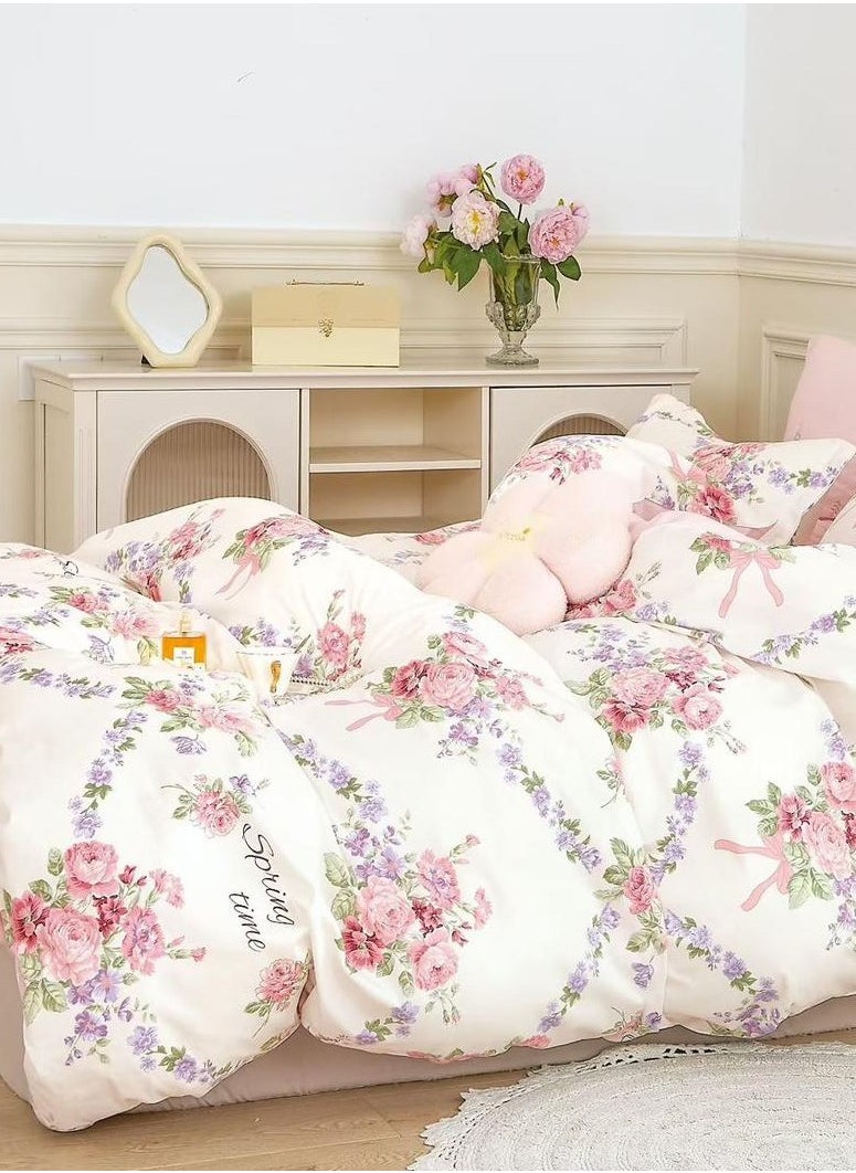 Super King Size Duvet Cover Set Hotel Luxury Feel Bedding Set Cotton Material Bedding Set Fad and Wrinkle Resistant Set Include 1 Fitted Bed Sheet 1 Duvet Cover and 4 Pillowcases 220x240c
