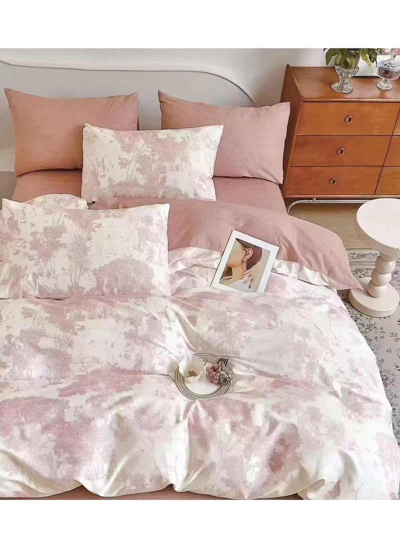 Super King Size Duvet Cover Set Hotel Luxury Feel Bedding Set Cotton Material Bedding Set Fad and Wrinkle Resistant Set Include 1 Fitted Bed Sheet 1 Duvet Cover and 4 Pillowcases 220x240c