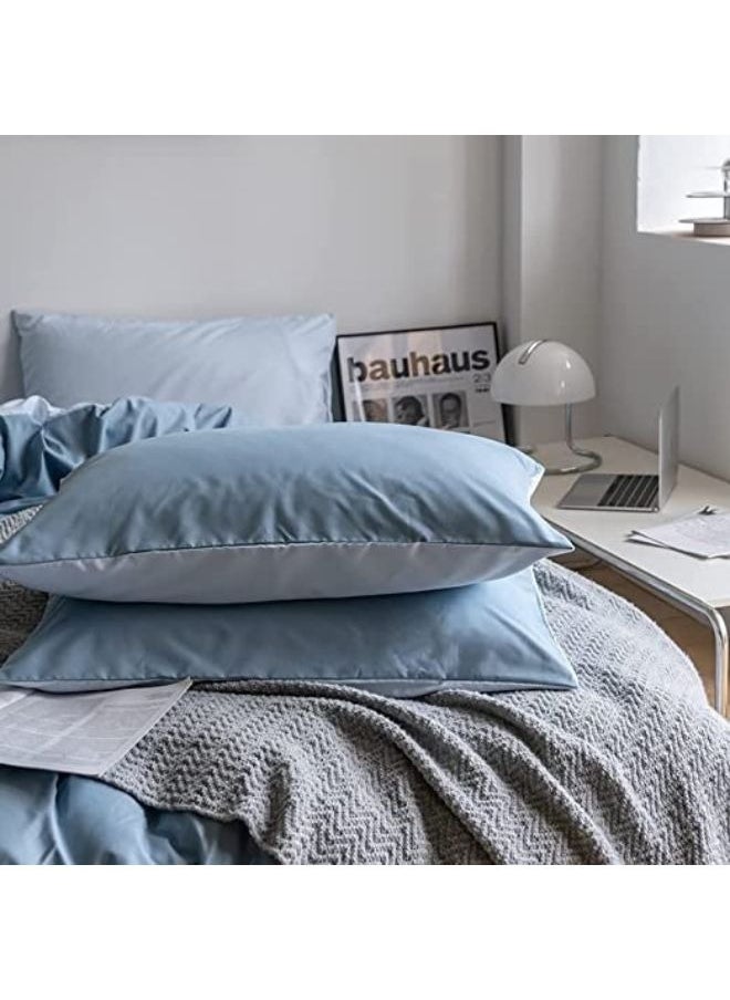 Single Size Bedsheet 4pcs One Set, High Quality Bedding Set Bedding Cover 1 Fitted Sheet, 1 Flat Sheet & 2 Pillowcases (Single Size, Grey and Blue )
