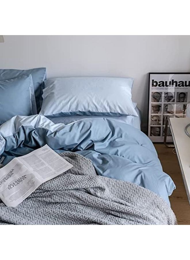 Single Size Bedsheet 4pcs One Set, High Quality Bedding Set Bedding Cover 1 Fitted Sheet, 1 Flat Sheet & 2 Pillowcases (Single Size, Grey and Blue )