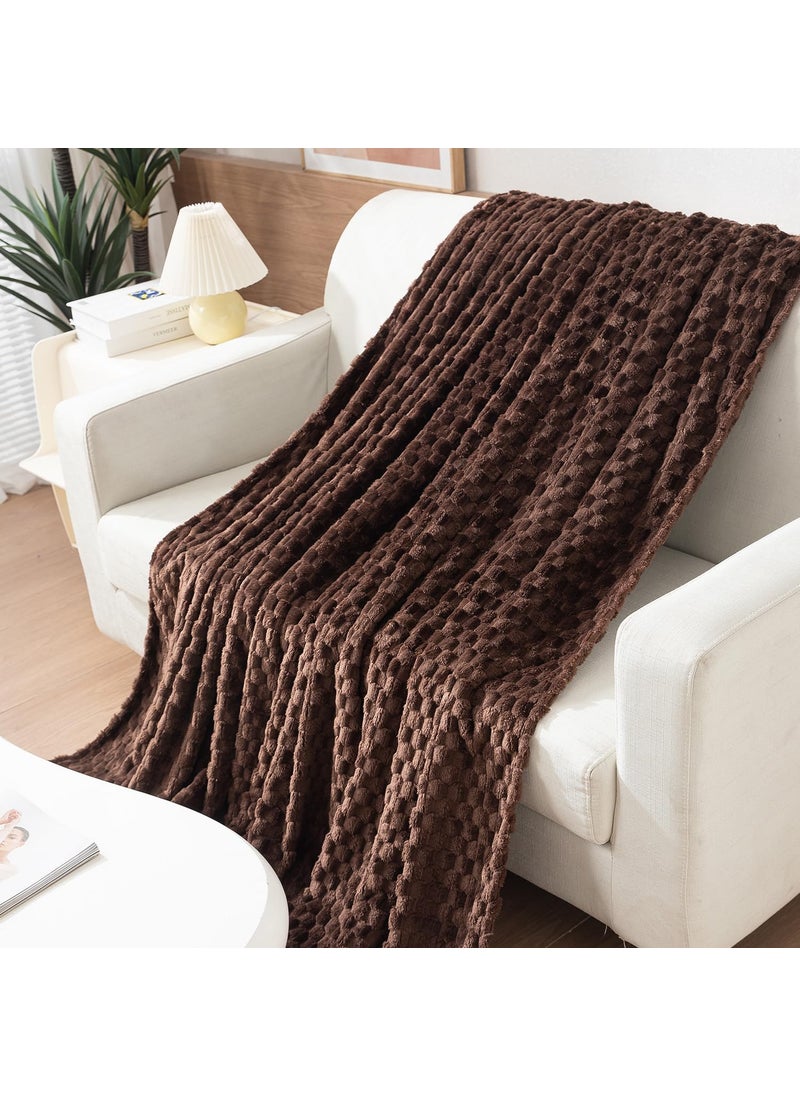 HOKIPO 220 GSM Flannel AC Throw Blanket Double Bed Queen, 200x230 cm / 6.5x7.5 feet, Brown (NEW-4918-BRN)