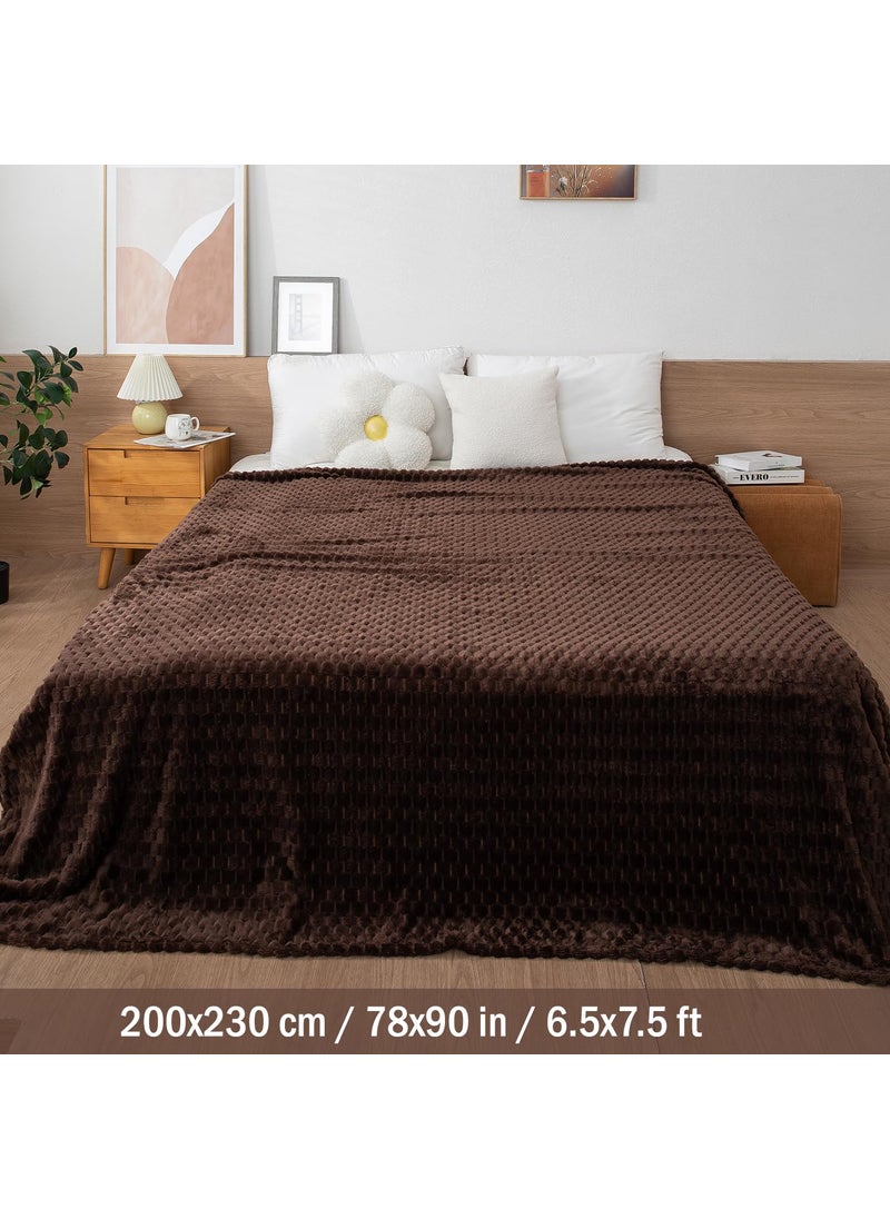 HOKIPO 220 GSM Flannel AC Throw Blanket Double Bed Queen, 200x230 cm / 6.5x7.5 feet, Brown (NEW-4918-BRN)