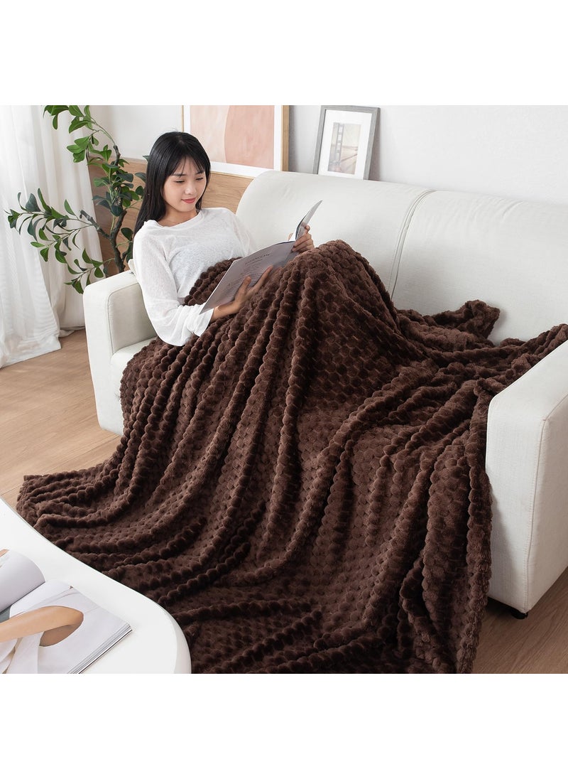 HOKIPO 220 GSM Flannel AC Throw Blanket Double Bed Queen, 200x230 cm / 6.5x7.5 feet, Brown (NEW-4918-BRN)