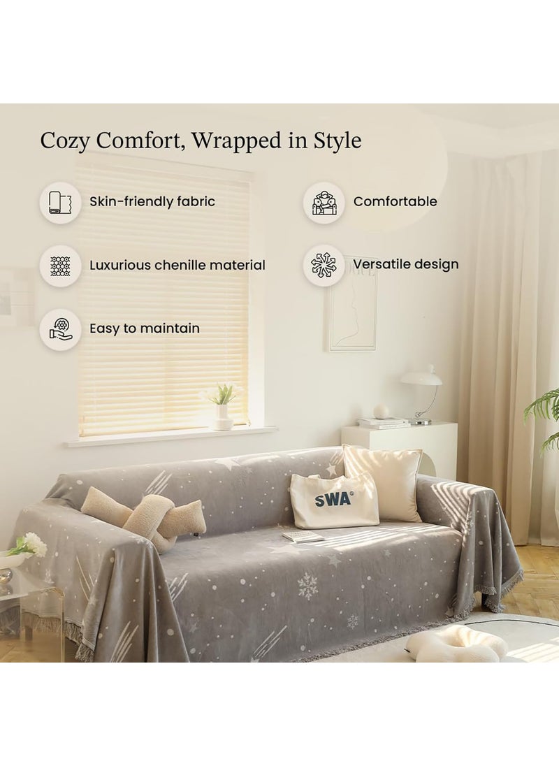 Kuber Industries Decorative Chenille Sofa throw for Indoor & Outdoor 70x70 Inches (Grey)
