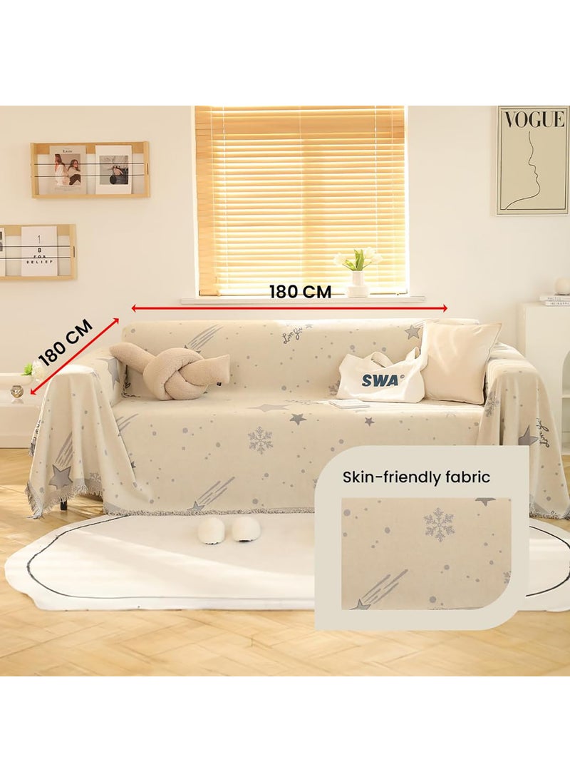 Homestic Decorative Chenille Sofa throw for Indoor & Outdoor 70x70 Inches (Off White)