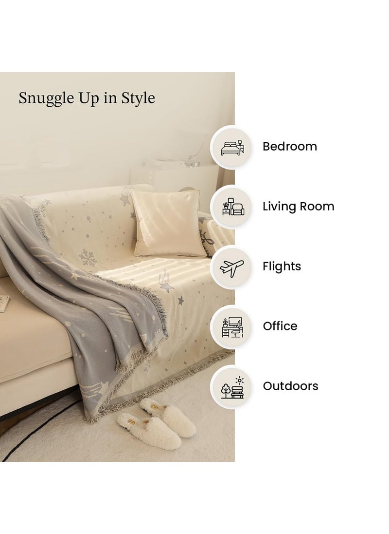 Homestic Decorative Chenille Sofa throw for Indoor & Outdoor 70x70 Inches (Off White)