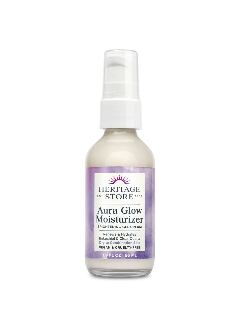 HERITAGE STORE Aura Glow Face Moisturizer for Dry Combination Skin  Gel Facial Moisturizer Brightens Firms Skins Appearance Adds Radiance wBakuchiol Clear Quartz Vegan 60Day Guarantee 19oz