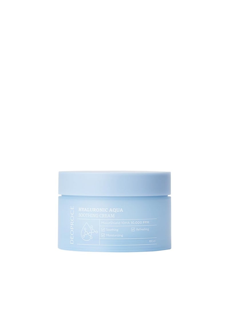 Deoproce Hyaluronic Aqua Soothing Cream 100 ml Korean Skincare Intensive Hydration Hyaluronic Acid Moisture Lock Skin Calming Reduces Irritation Centella Asiatica Extract