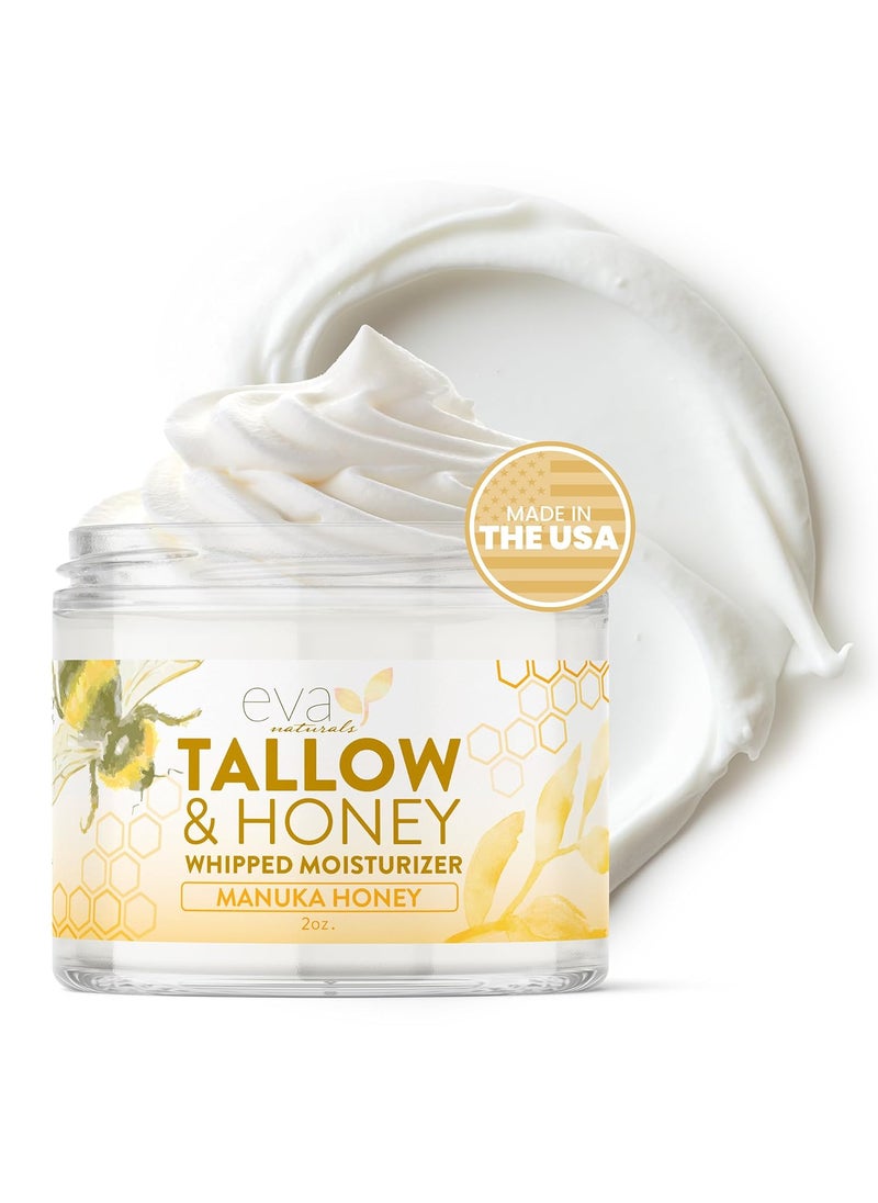 Eva Naturals Whipped Tallow  Honey Moisturizer  Small Batch 100 GrassFed Beef Tallow Face Moisturizer with Manuka Honey  Beef Tallow For Face  Skin Hydration  2oz